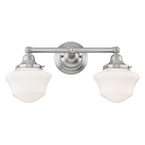 Design Classics Lighting Schoolhouse Bathroom Light Satin Nickel White Opal Glass 2 Light 17 Inch Length WC2-09 GC6