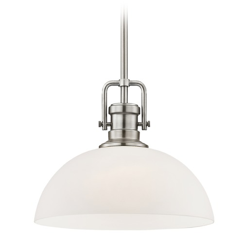 Design Classics Lighting Industrial Satin Nickel Pendant Light with White Glass 13-Inch Wide 1763-09 G1785-WH