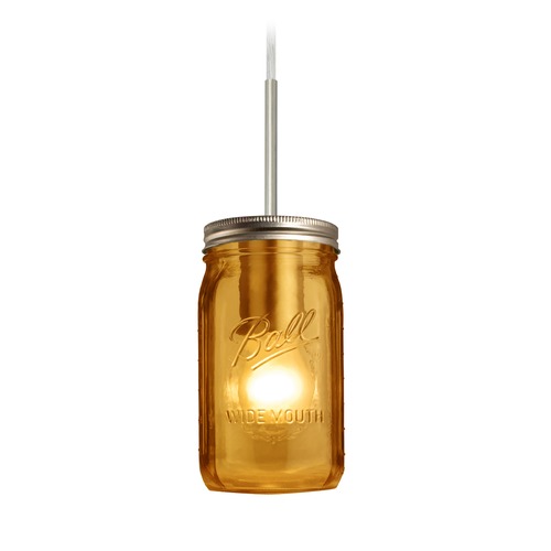 Besa Lighting Canning Jar Light Mini-Pendant Amber Glass Satin Nickel 1JT-MILO4AM-SN
