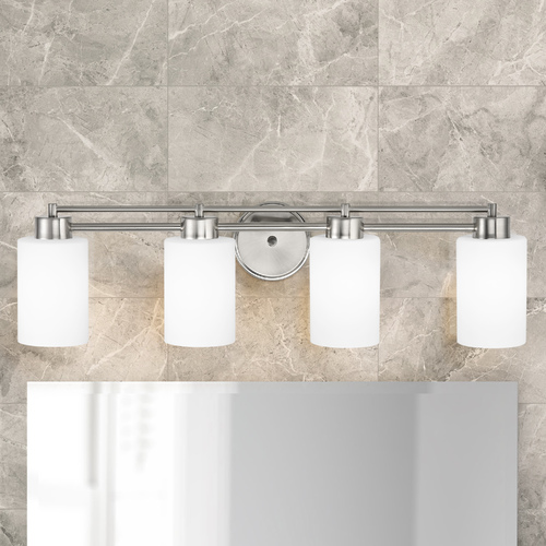Design Classics Lighting Modern Bathroom Light with White Glass in Satin Nickel Finish 704-09 GL1028C
