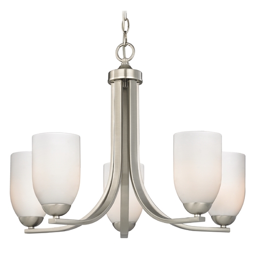 Design Classics Lighting Modern 5-Light Chandelier with Opal White Cylinder Glass in Satin Nickel 584-09 GL1024D