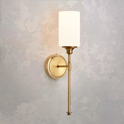 Quorum Lighting Celeste Wall Sconce in Aged Brass with White Cylinder Glass by Quorum Lighting 5309-1-80