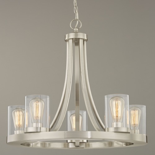 Design Classics Lighting Rio 5-Light Chandelier in Satin Nickel with Clear Cylinder Glass 162-09 GL1040C
