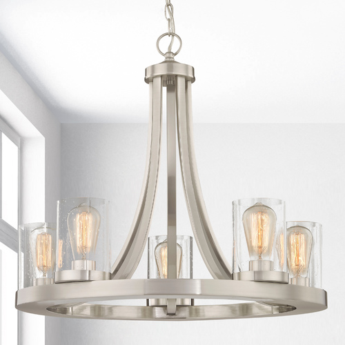 Design Classics Lighting Rio 5-Light Chandelier in Satin Nickel with Seeded Cylinder Glass 162-09 GL1041C