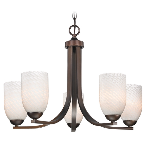 Design Classics Lighting Bronze Chandelier with White Art Glass Shades and Five Lights 584-220 GL1020D