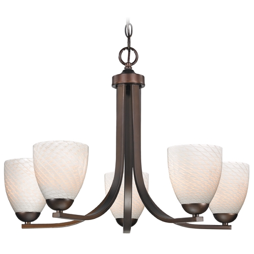 Design Classics Lighting Contemporary Bronze Chandelier with White Art Glass Bell Shades 584-220 GL1020MB