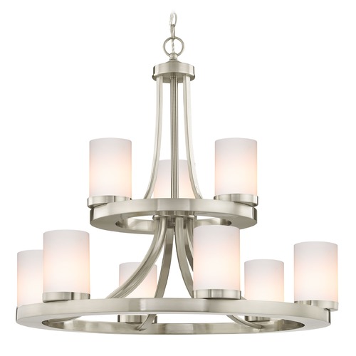 Design Classics Lighting Rio 9-Light Chandelier in Satin Nickel with Shiny Opal Cylinder Glass 163-09 GL1024C