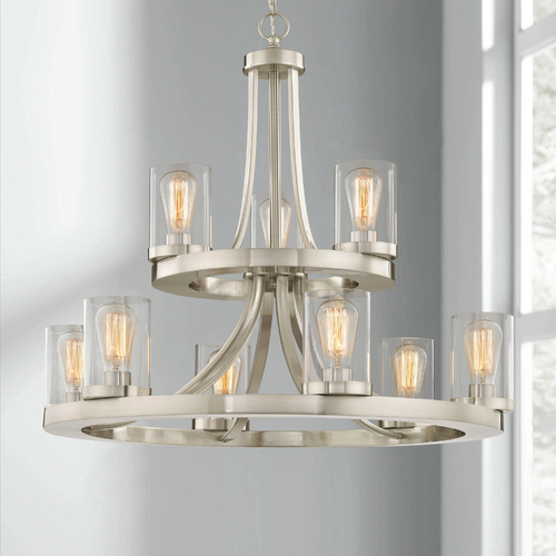 Design Classics Lighting Rio 9-Light Chandelier in Satin Nickel with Clear Cylinder Glass 163-09 GL1040C