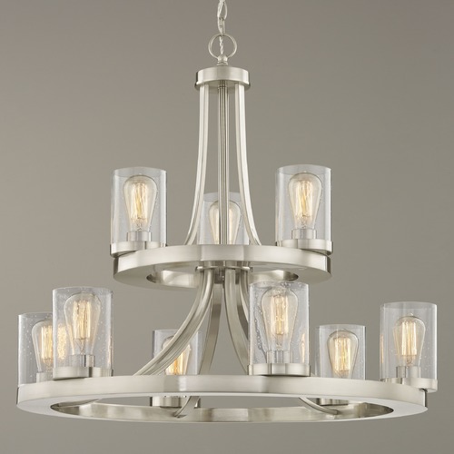 Design Classics Lighting Rio 9-Light Chandelier in Satin Nickel with Seeded Cylinder Glass 163-09 GL1041C