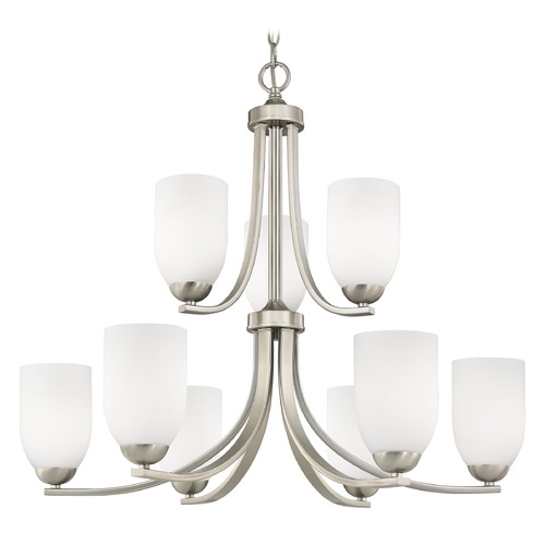 Design Classics Lighting Satin Nickel Chandelier with Satin White Glass Shades 586-09 GL1028D