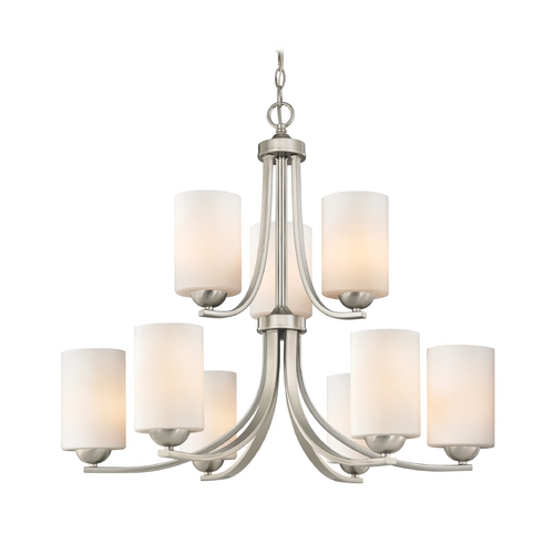 Design Classics Lighting Modern Chandelier with Two Tiers and Opal White Cylinder Glass Shades 586-09 GL1024C