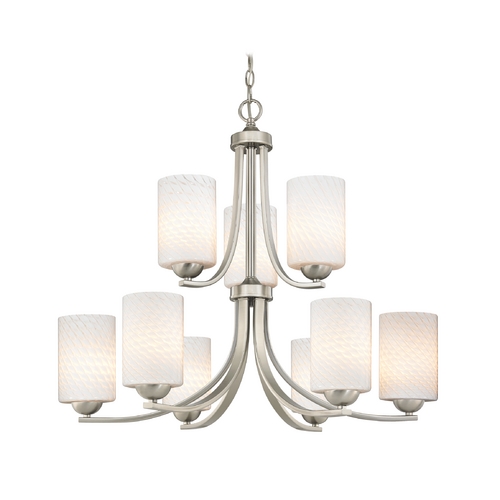 Design Classics Lighting Art Glass Chandelier with Nine Lights and Cylinder Shades 586-09 GL1020C