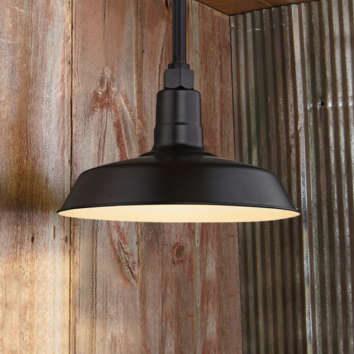 Recesso Lighting by Dolan Designs Black Pendant Barn Light with 12-Inch Shade BL-STM-BLK/BL-SH12-BLK