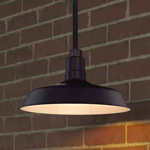 Recesso Lighting by Dolan Designs Black Pendant Barn Light with 14-Inch Shade BL-STM-BLK/BL-SH14-BLK