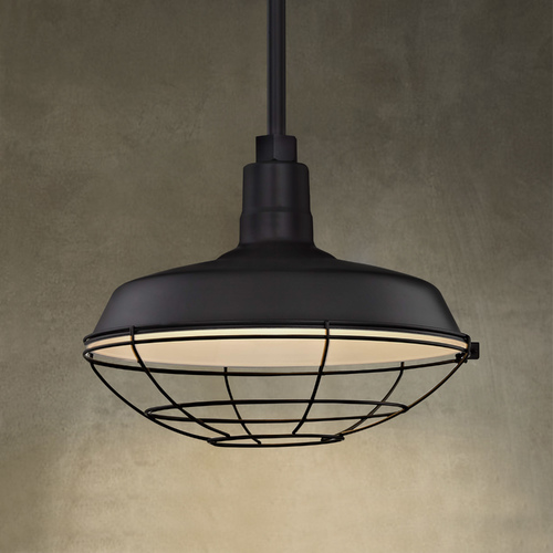 Recesso Lighting by Dolan Designs Black Pendant Barn Light with 14-Inch Caged Shade BL-STM-BLK/BL-SH14-BLK/BL-CG14BLK