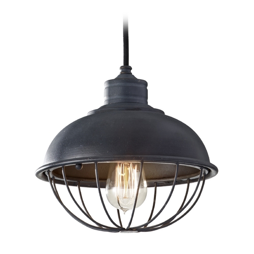 Generation Lighting Urban Renewal 10-Inch Cage Pendant in Antique Forged Iron by Generation Lighting P1242AF