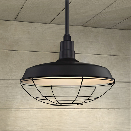 Recesso Lighting by Dolan Designs Black Pendant Barn Light with 18-Inch Caged Shade BL-STM-BLK/BL-SH18-BLK/BL-CG18-BLK