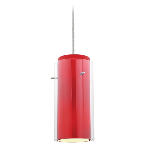 Access Lighting Glass`n Glass Cylinder Brushed Steel LED Mini Pendant by Access Lighting 28033-3C-BS/CLRD