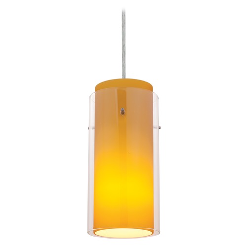 Access Lighting Modern Mini Pendant with Amber Glass by Access Lighting 28033-1C-BS/CLAM