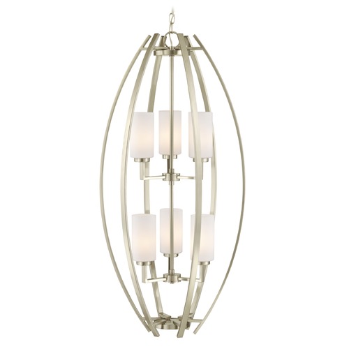 Design Classics Lighting 6-Light Cage Pendant Light with Two Tiers in Satin Nickel 1693-09