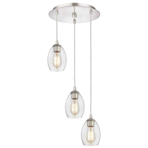 Design Classics Lighting Satin Nickel Multi-Light Pendant with Clear Oblong Glass and 3-Lights 583-09 GL1034-CLR