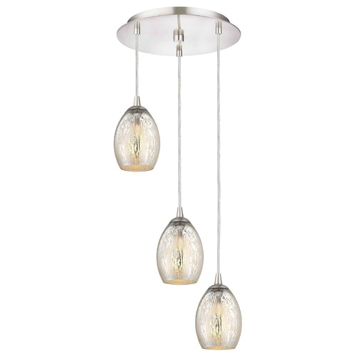 Design Classics Lighting Satin Nickel Multi-Light Pendant with Mercury Oblong Glass and 3-Lights 583-09 GL1034-MER