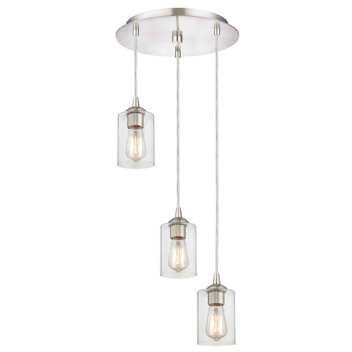 Design Classics Lighting Satin Nickel Multi-Light Pendant with Clear Cylinder Glass and 3-Lights 583-09 GL1040C