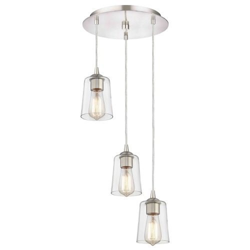 Design Classics Lighting Satin Nickel Multi-Light Pendant with Clear Cone Glass and 3-Lights 583-09 GL1027-CLR