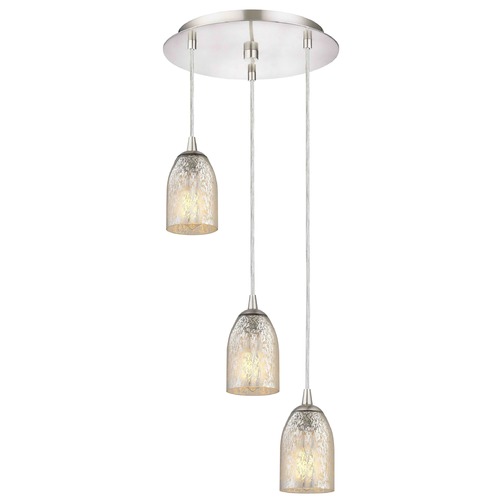 Design Classics Lighting Satin Nickel Multi-Light Pendant with Mercury Dome Glass and 3-Lights 583-09 GL1039D