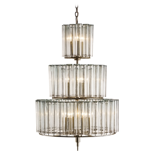 Currey and Company Lighting Currey and Company Lighting Silver Leaf Pendant Light with Drum Shade 9309