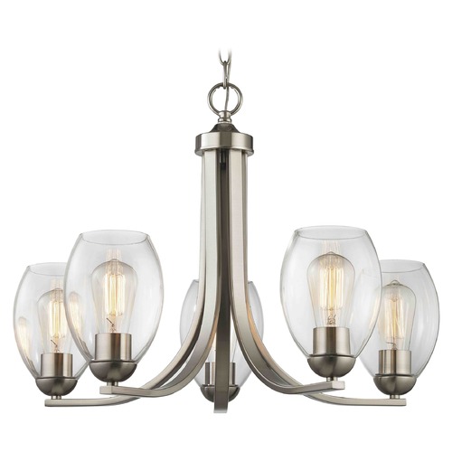 Design Classics Lighting Satin Nickel Chandelier with Clear Oblong Glass and 5-Lights 584-09 GL1034-CLR