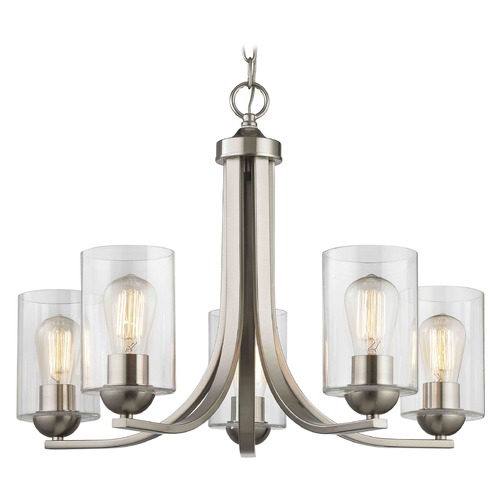 Design Classics Lighting Satin Nickel Chandelier with Clear Cylinder Glass and 5-Lights 584-09 GL1040C