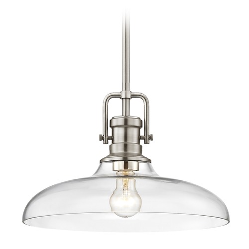 Design Classics Lighting Industrial Clear Glass Pendant Light Satin Nickel 14-Inch Wide 1763-09 G1784-CL