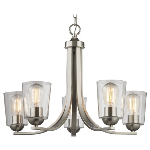 Design Classics Lighting Satin Nickel Chandelier with Clear Cone Glass and 5-Lights 584-09 GL1027-CLR