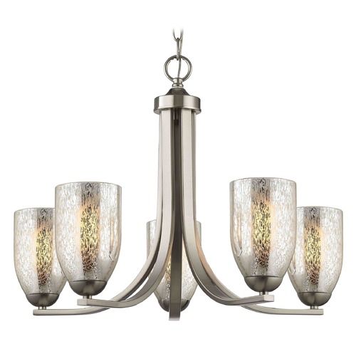 Design Classics Lighting Satin Nickel Chandelier with Mercury Dome Glass and 5-Lights 584-09 GL1039D