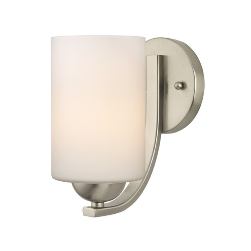 Design Classics Lighting Satin Nickel Wall Sconce with White Cylinder Glass 585-09 GL1028C