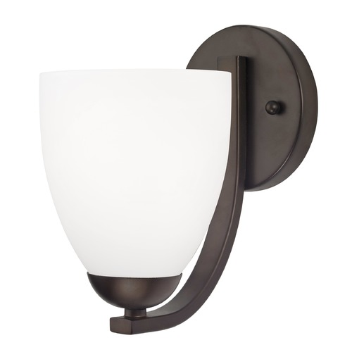 Design Classics Lighting Contemporary Wall Sconce with Satin White Bell Glass Shade in Bronze 585-220 GL1028MB