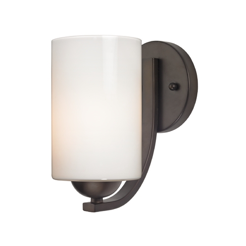 Design Classics Lighting Contemporary Wall Sconce with Opal White Cylinder Glass in Bronze 585-220 GL1024C