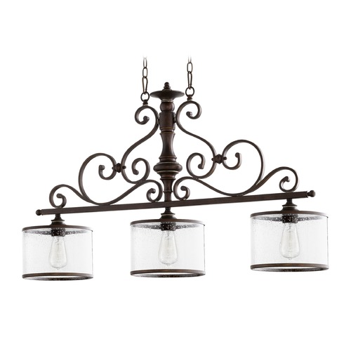 Quorum Lighting San Miguel 42-Inch Linear Chandelier in Vintage Copper with Seed Glass by Quorum Lighting 6573-3-39