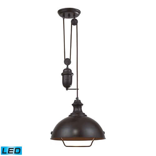 Elk Lighting Elk Lighting Farmhouse Oiled Bronze LED Pendant Light with Bowl / Dome Shade 65071-1-LED