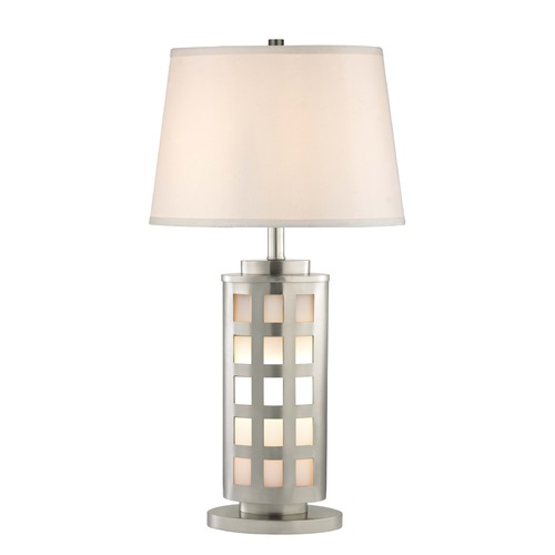 Design Trends Lighting Satin Nickel Table Lamp with White Oval Lamp Shade 27.25-Inch Tall 19001-09