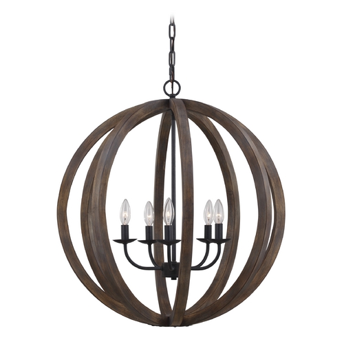 Visual Comfort Studio Collection Allier 26-Inch Orb Pendant in Weathered Oak & Iron by Visual Comfort Studio F2936/5WOW/AF