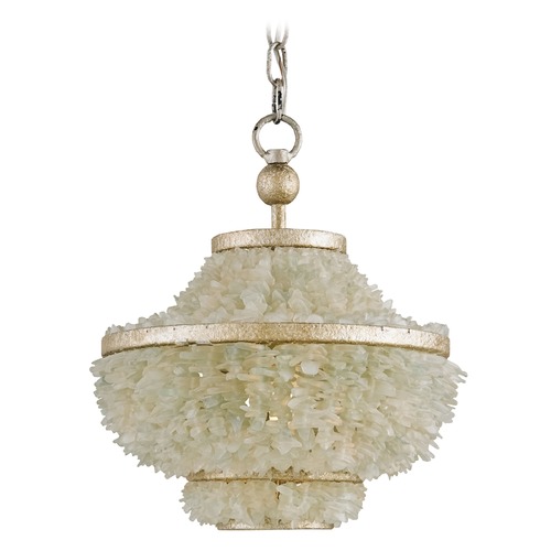 Currey and Company Lighting Currey and Company Shoreline Harlow Silver Leaf / Seaglass Pendant Light 9223