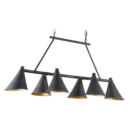 Currey and Company Lighting Culpepper Linear Chandelier in Black & Gold Leaf by Currey & Company 9841