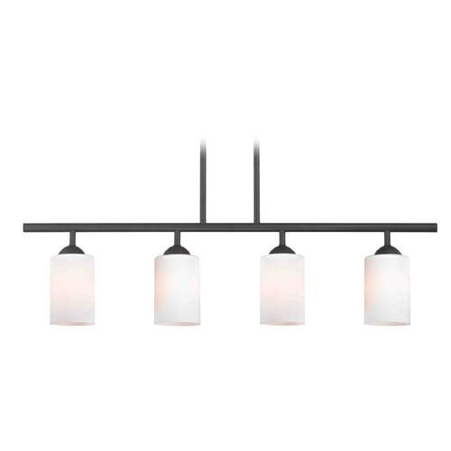 Design Classics Lighting Axel Linear Chandelier in Black & Shiny Opal Cylinder Glass by Fuse 718-07 GL1024C