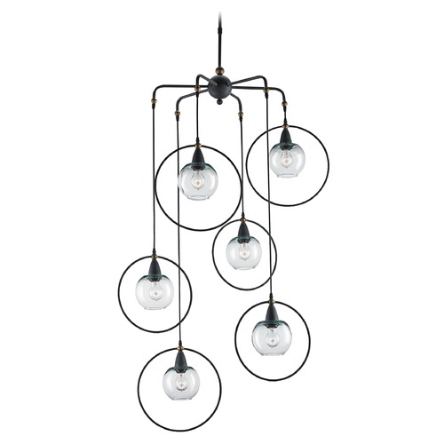 Currey and Company Lighting Mid-Century Modern Multi-Light Pendant Blacksmith / Brass Moorsgate by Currey and Company 9869