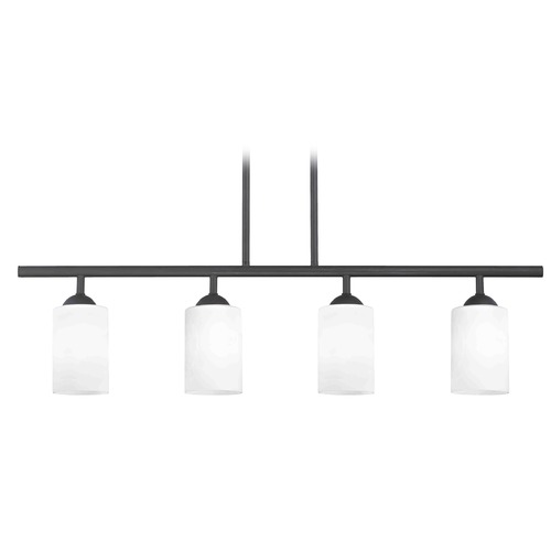Design Classics Lighting Axel Linear Chandelier in Black & Satin White Cylinder Glass by Fuse 718-07 GL1028C