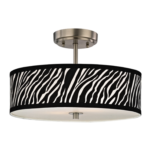 Design Classics Lighting Zebra Ceiling Light with Drum Shade in Nickel Finish - 16 Inches Wide DCL 6543-09 SH9470