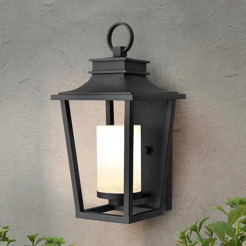 Hinkley Outdoor Wall Light with White Glass in Black Finish 1744BK