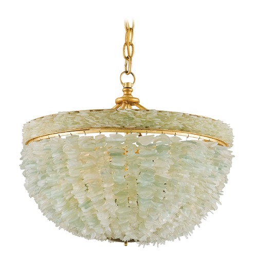 Currey and Company Lighting Currey and Company Bayou Gold Leaf / Seaglass Pendant Light 9251